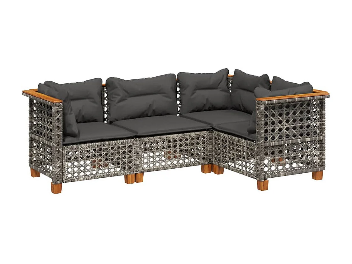 Salon de jardin 4 pcs avec coussins gris résine tressée