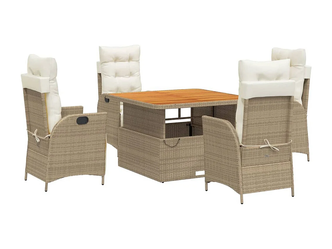 Set da Pranzo da Giardino 5 pz con Cuscini Beige in Polyrattan