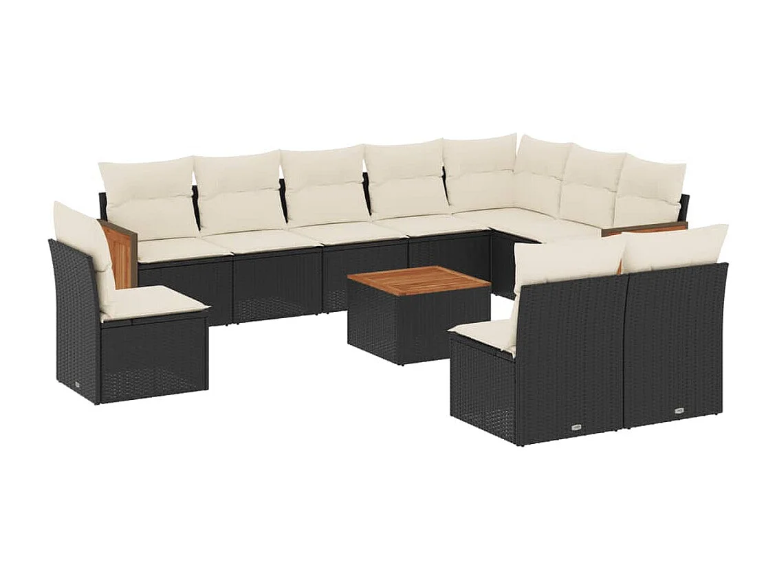 Set Divani da Giardino 11 pz con Cuscini in Polyrattan Nero