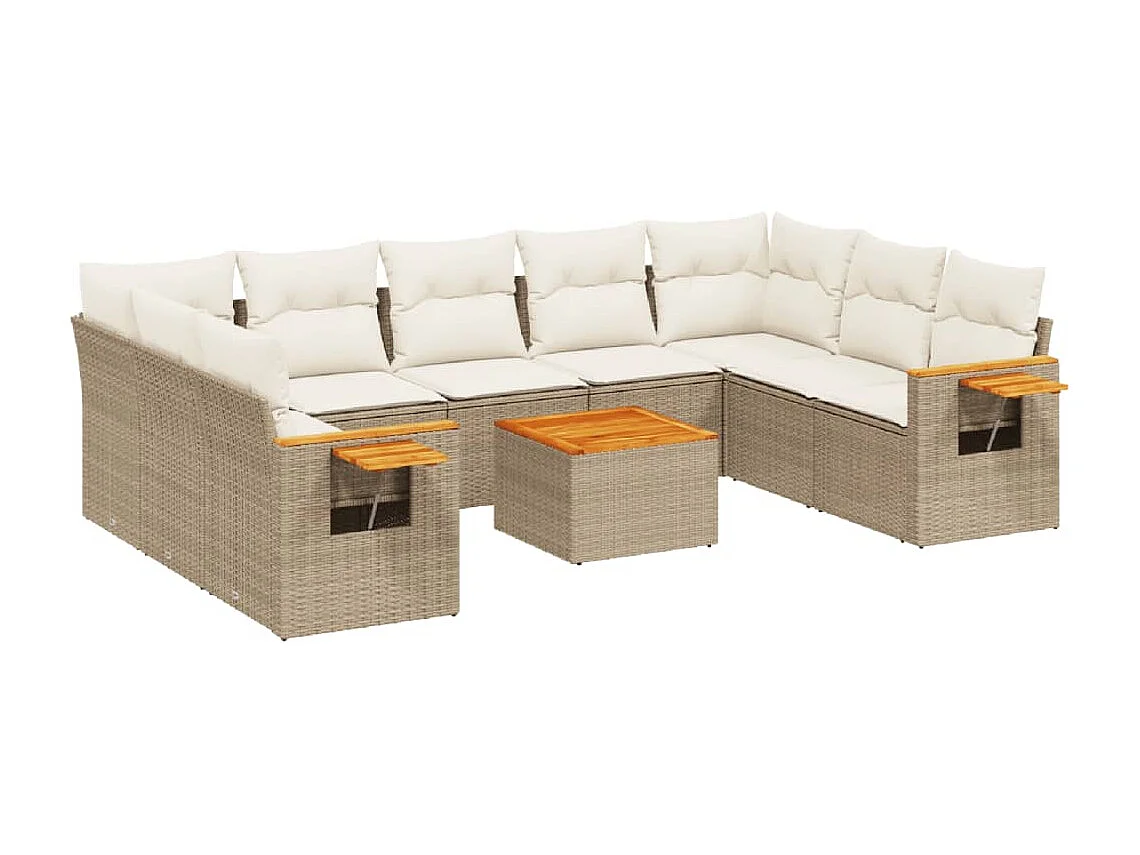 Salon de jardin avec coussins 10 pcs beige résine tressée