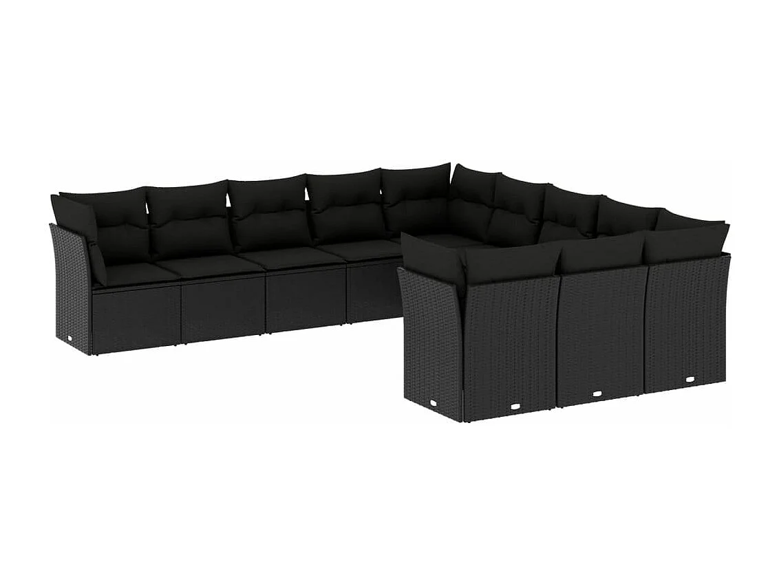 11-tlg. Garten-Sofagarnitur mit Kissen Schwarz Poly Rattan