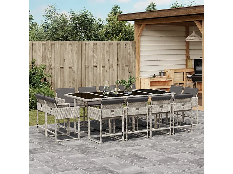 Ensemble à manger de jardin et coussins 13 pcs gris clair rotin