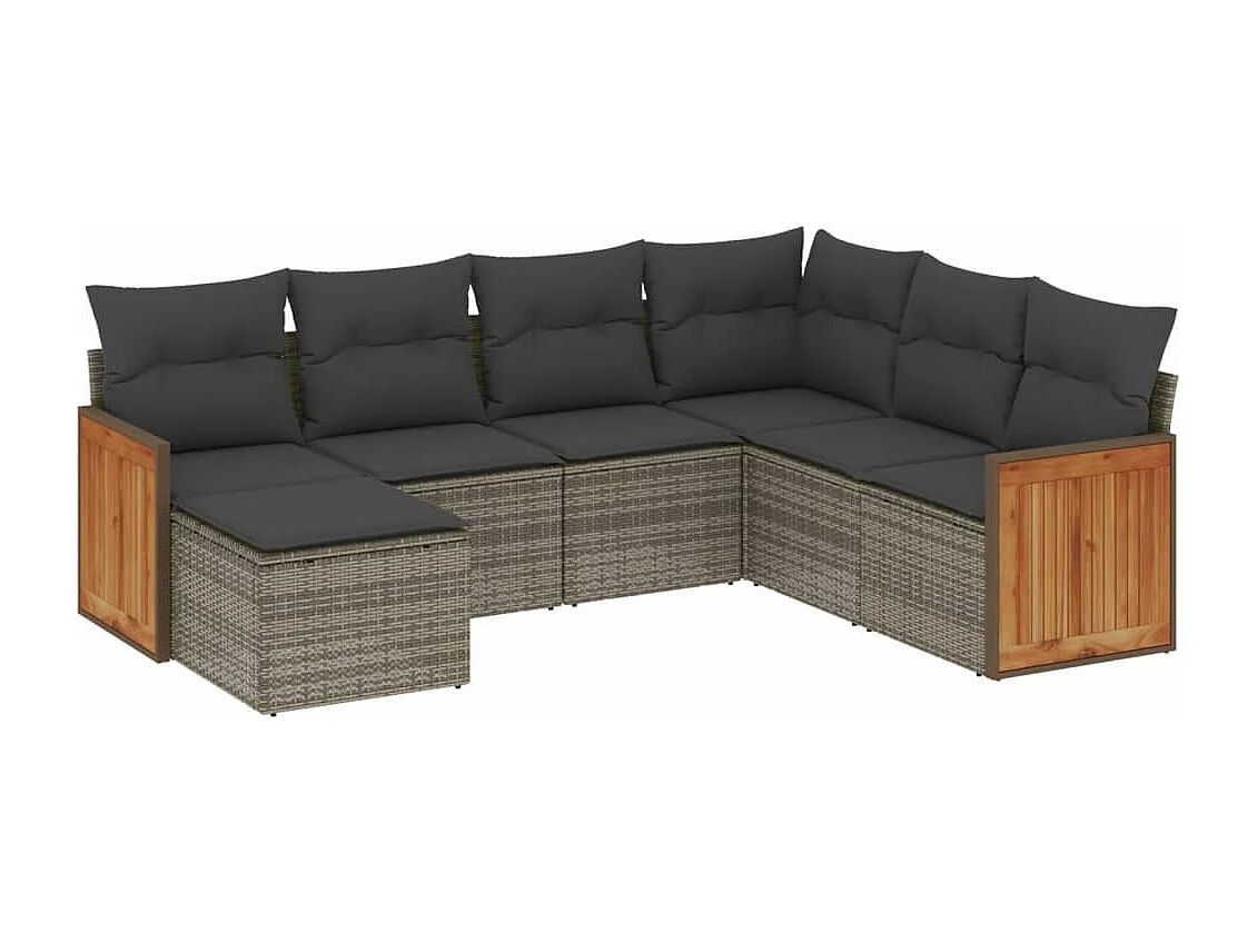 Set Divani da Giardino 7 pz con Cuscini Grigio in Polyrattan