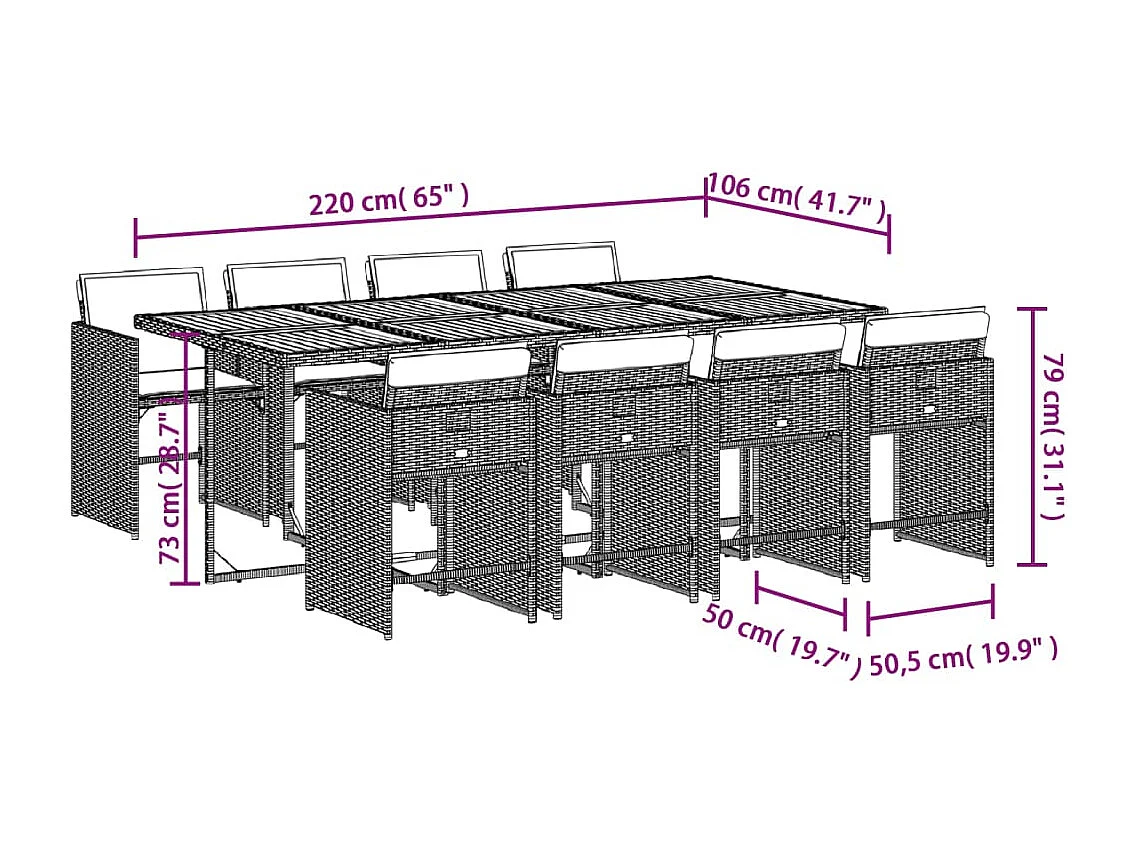 Set da Pranzo da Giardino 9 pz con Cuscini in Polyrattan Grigio