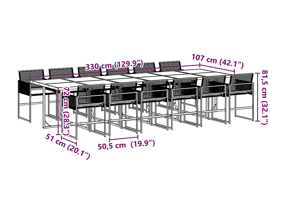 Ensemble à manger de jardin 13 pcs coussins noir résine tressée