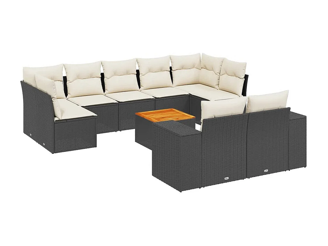 10-tlg. Garten-Sofagarnitur mit Kissen Schwarz Poly Rattan