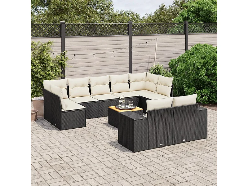 10-tlg. Garten-Sofagarnitur mit Kissen Schwarz Poly Rattan