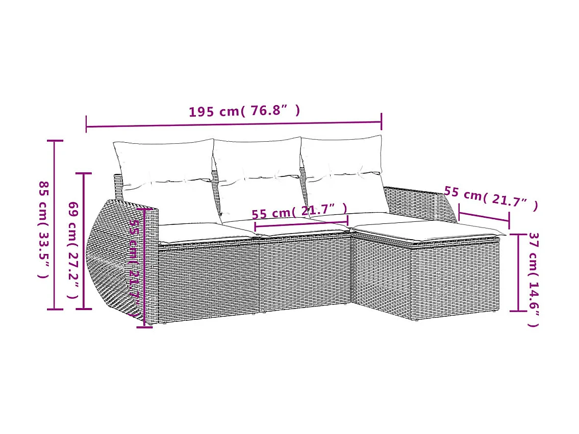Set Divani da Giardino 4 pz con Cuscini in Polyrattan Grigio