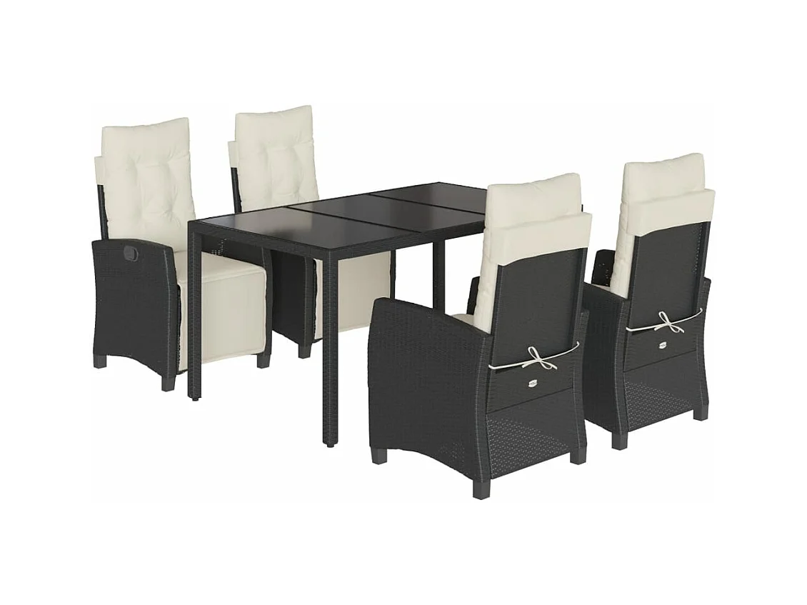 5-delige Tuinset met kussens poly rattan zwart