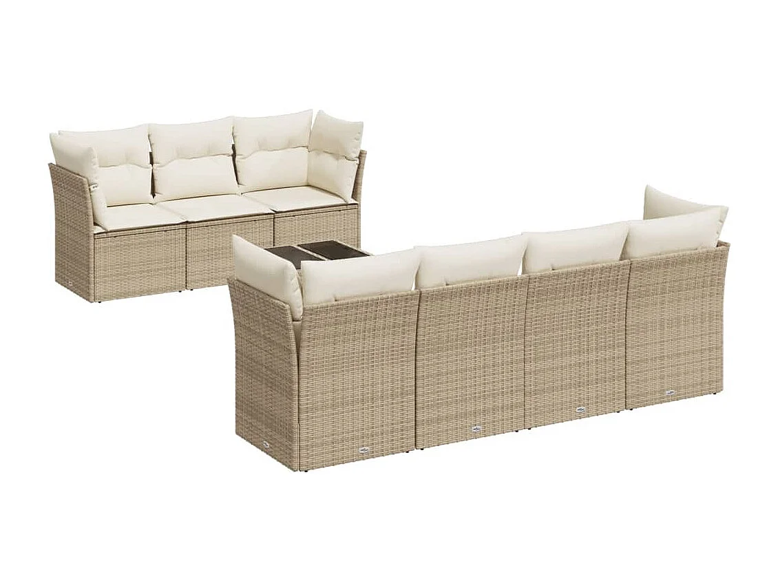 Set Divano da Giardino 8 pz con Cuscini Beige in Polyrattan