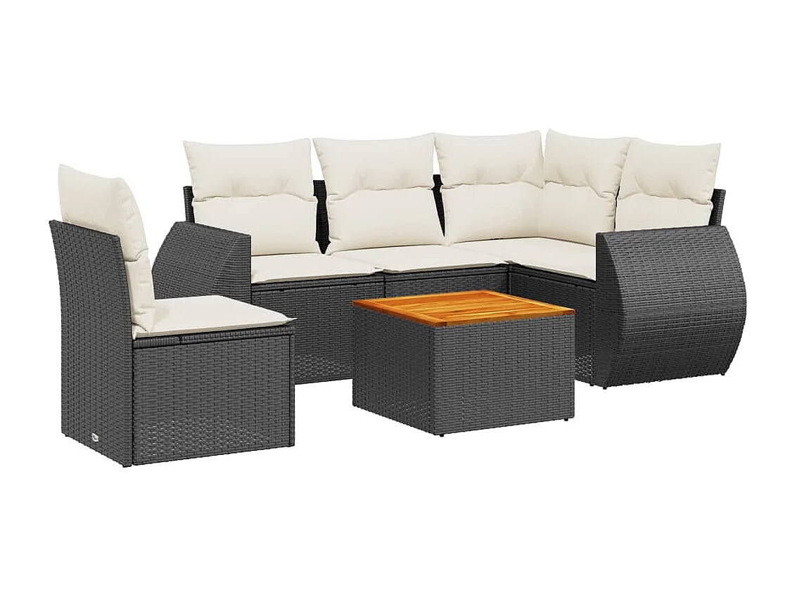 6-tlg. Garten-Sofagarnitur mit Kissen Schwarz Poly Rattan
