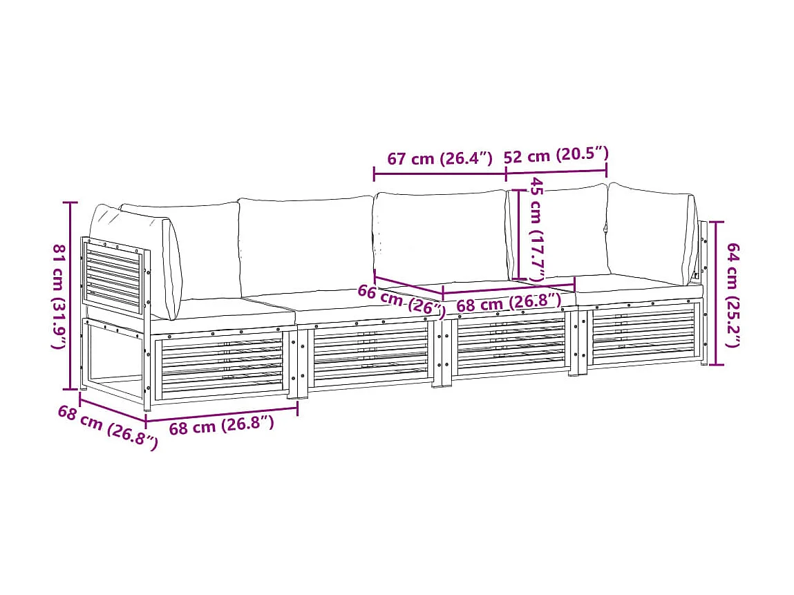 Salon de jardin avec coussins 4 pcs bois d'acacia massif