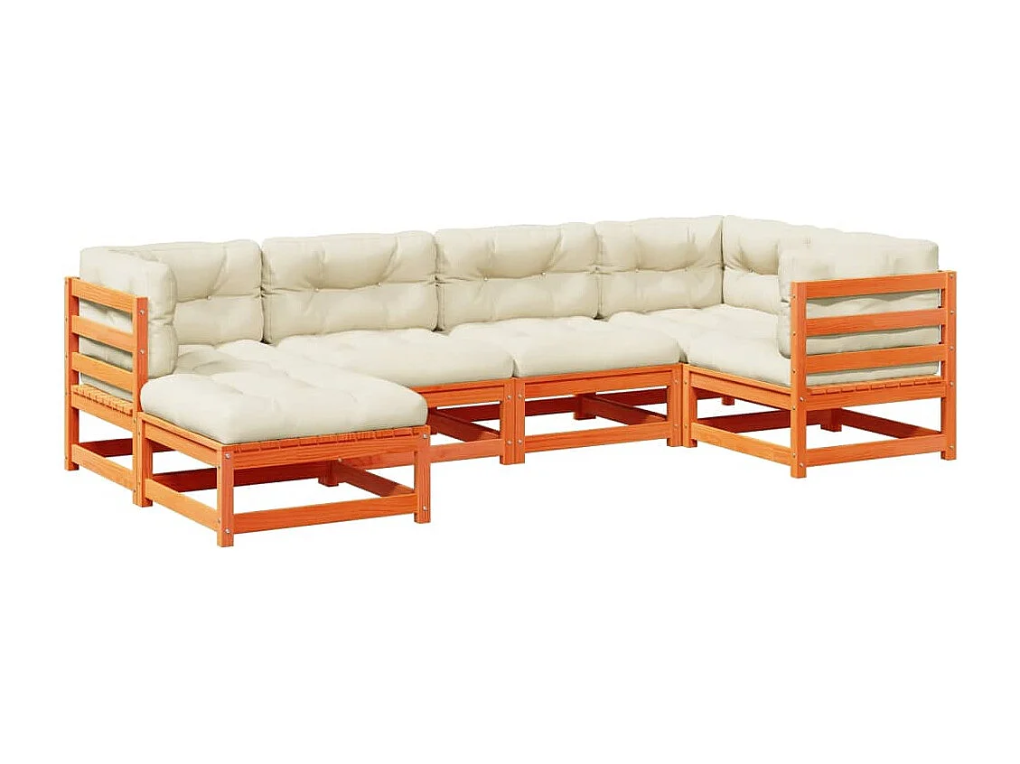 Set Divani Giardino 6pz con Cuscini Marrone Cera Massello Pino