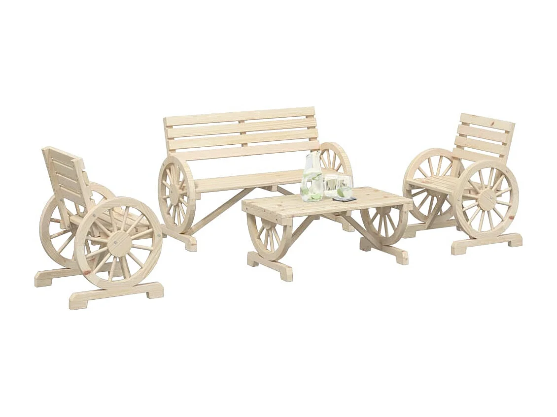 Set Salotto da Giardino 4 pz in Legno Massello di Abete