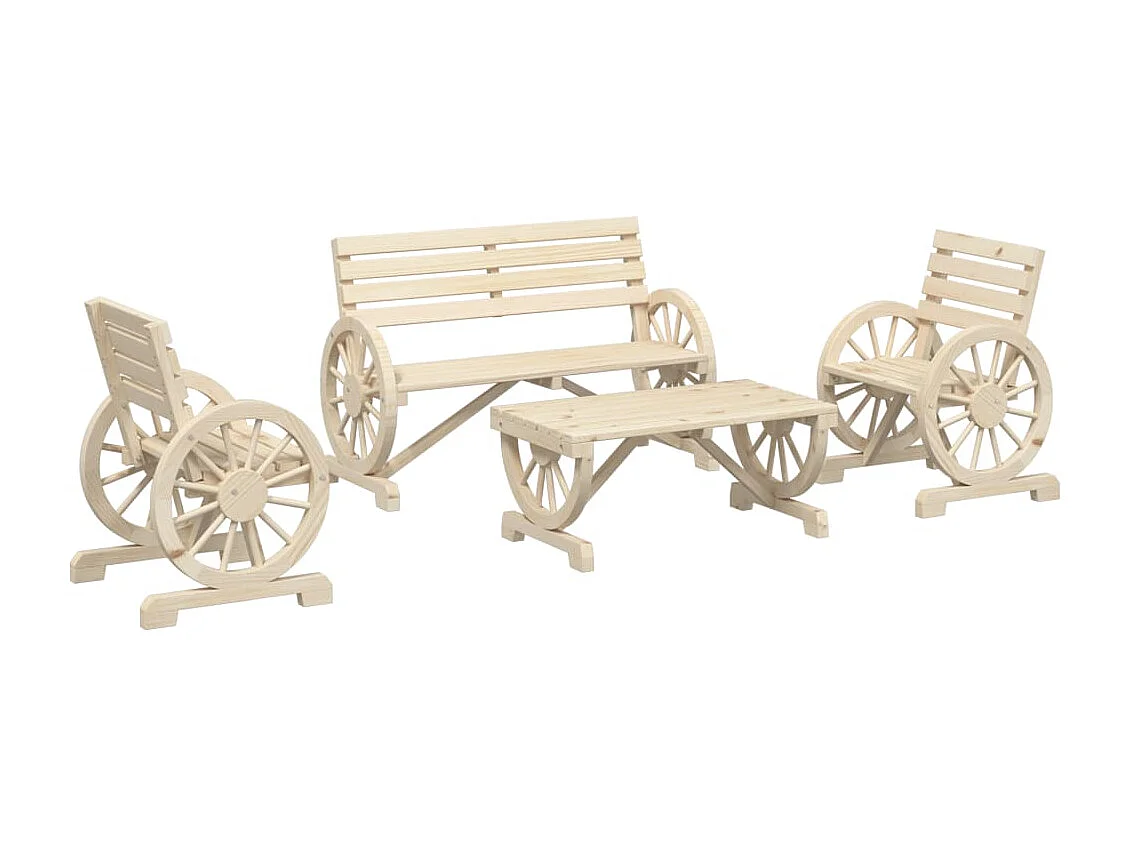 Set Salotto da Giardino 4 pz in Legno Massello di Abete