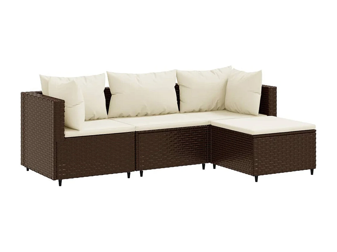 Salon de jardin 4 pcs avec coussins Marron Résine tressée