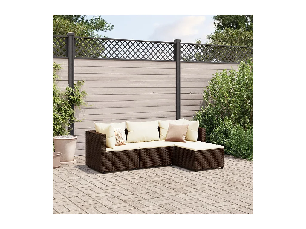 Set Mobili da Giardino 4 pz con Cuscini in Polyrattan Marrone