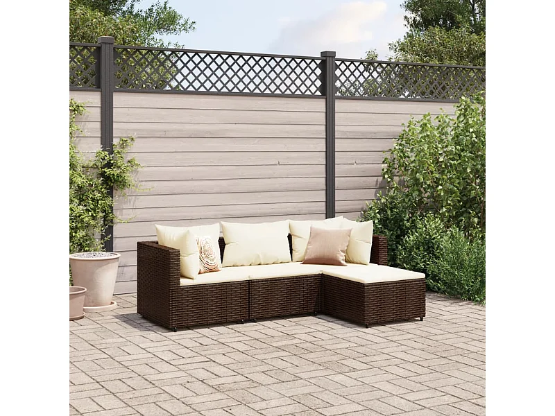 Salon de jardin 4 pcs avec coussins Marron Résine tressée