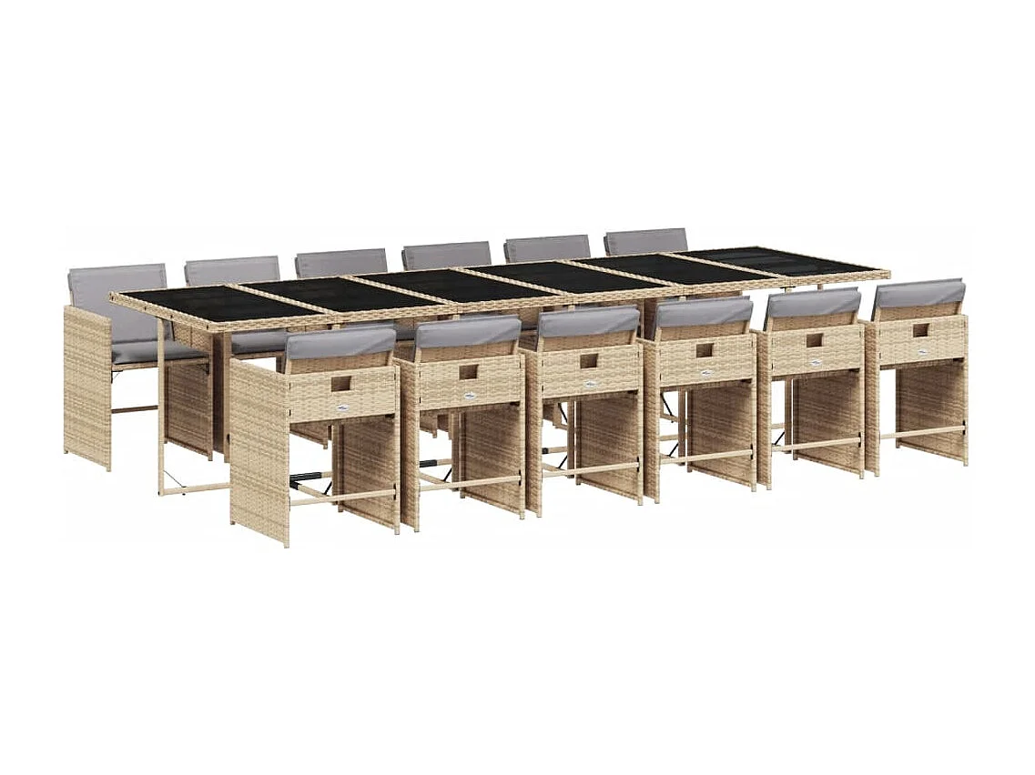 Ensemble à manger de jardin coussins 13 pcs mélange beige rotin
