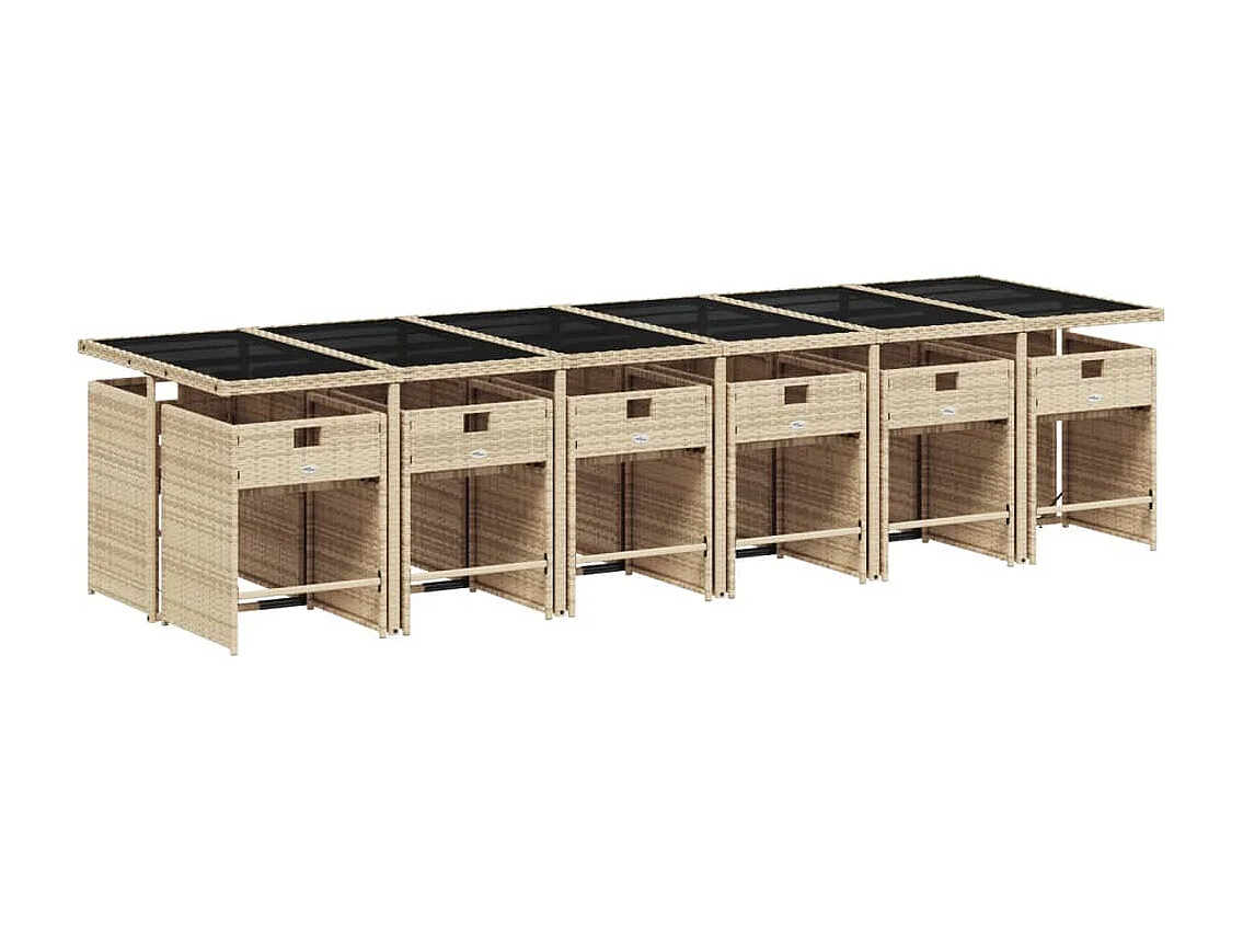Ensemble à manger de jardin coussins 13 pcs mélange beige rotin