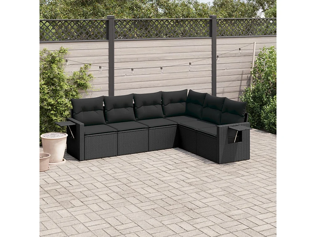Set Divano da Giardino 6 pz con Cuscini Nero in Polyrattan