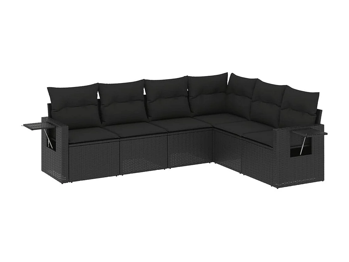 Set Divano da Giardino 6 pz con Cuscini Nero in Polyrattan