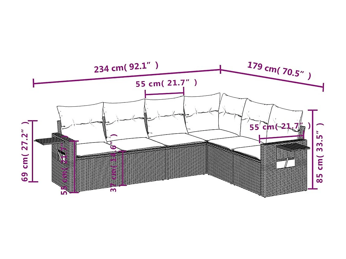 Set Divano da Giardino 6 pz con Cuscini Nero in Polyrattan