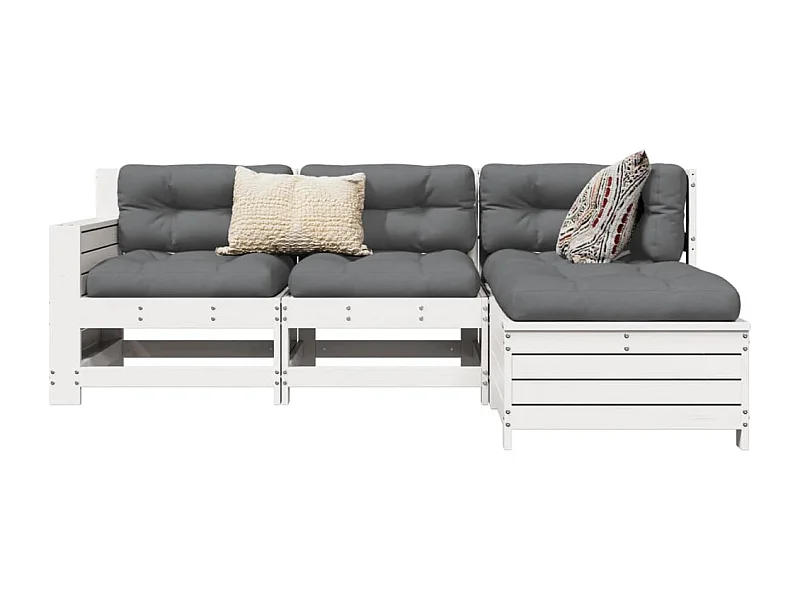 Set Salotto da Giardino 4 pz Bianco in Legno Massello di Pino