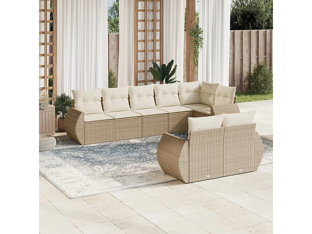 8-delige Loungeset met kussens poly rattan beige