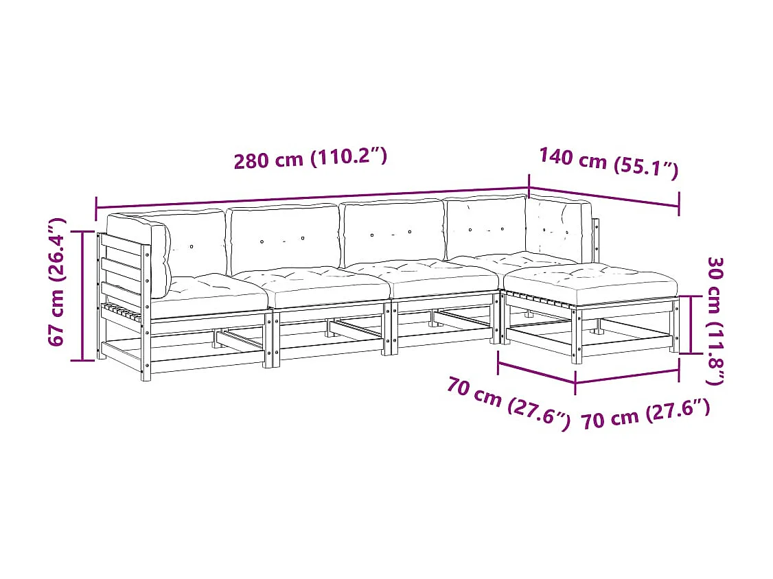 5-tlg. Garten-Sofagarnitur mit Kissen Wachsbraun Kiefernholz