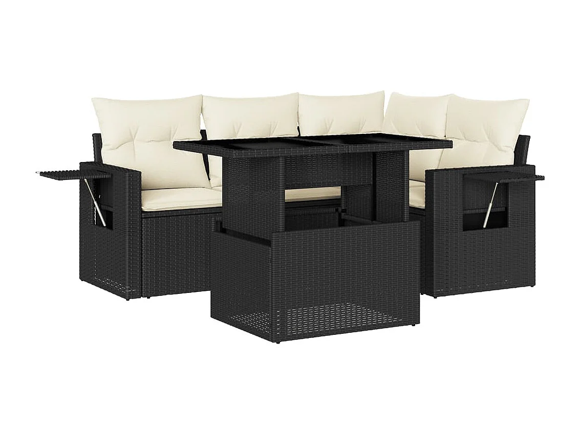 5-tlg. Garten-Sofagarnitur mit Kissen Schwarz Poly Rattan