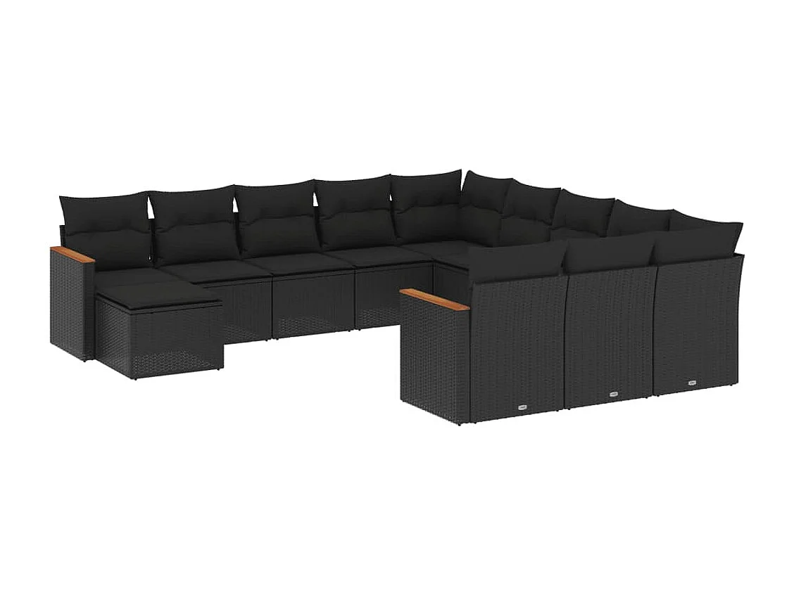 12-tlg. Garten-Sofagarnitur mit Kissen Schwarz Poly Rattan
