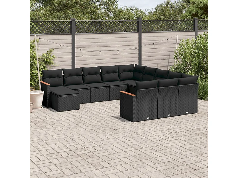 12-tlg. Garten-Sofagarnitur mit Kissen Schwarz Poly Rattan