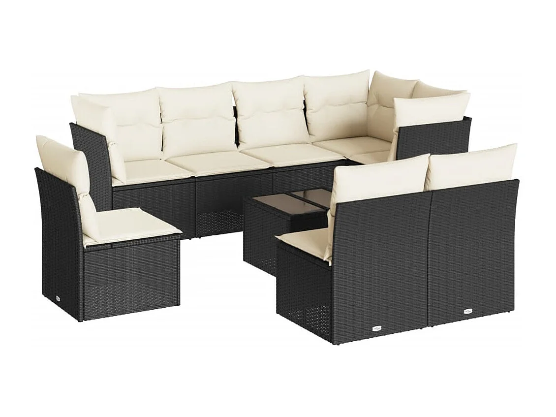 Set de sofás de jardín 8 piezas y cojines ratán sintético negro