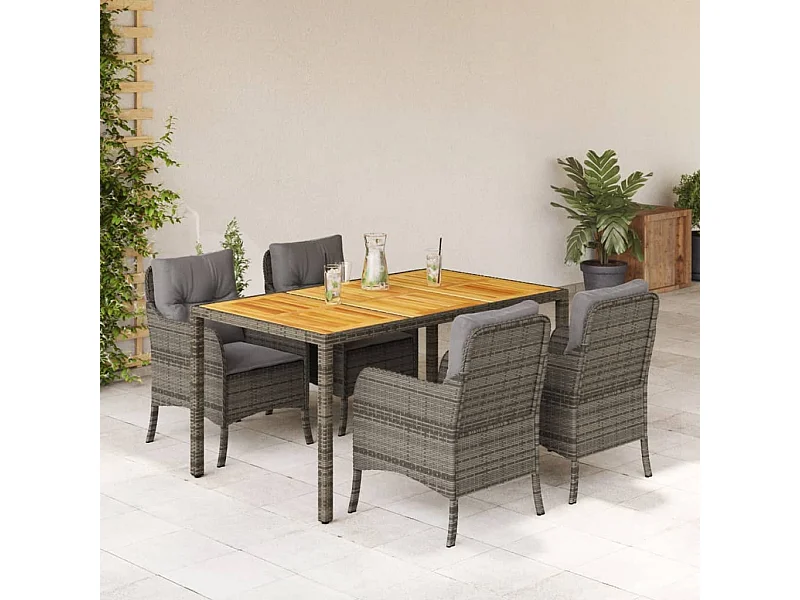 5-delige Tuinset met kussens poly rattan grijs