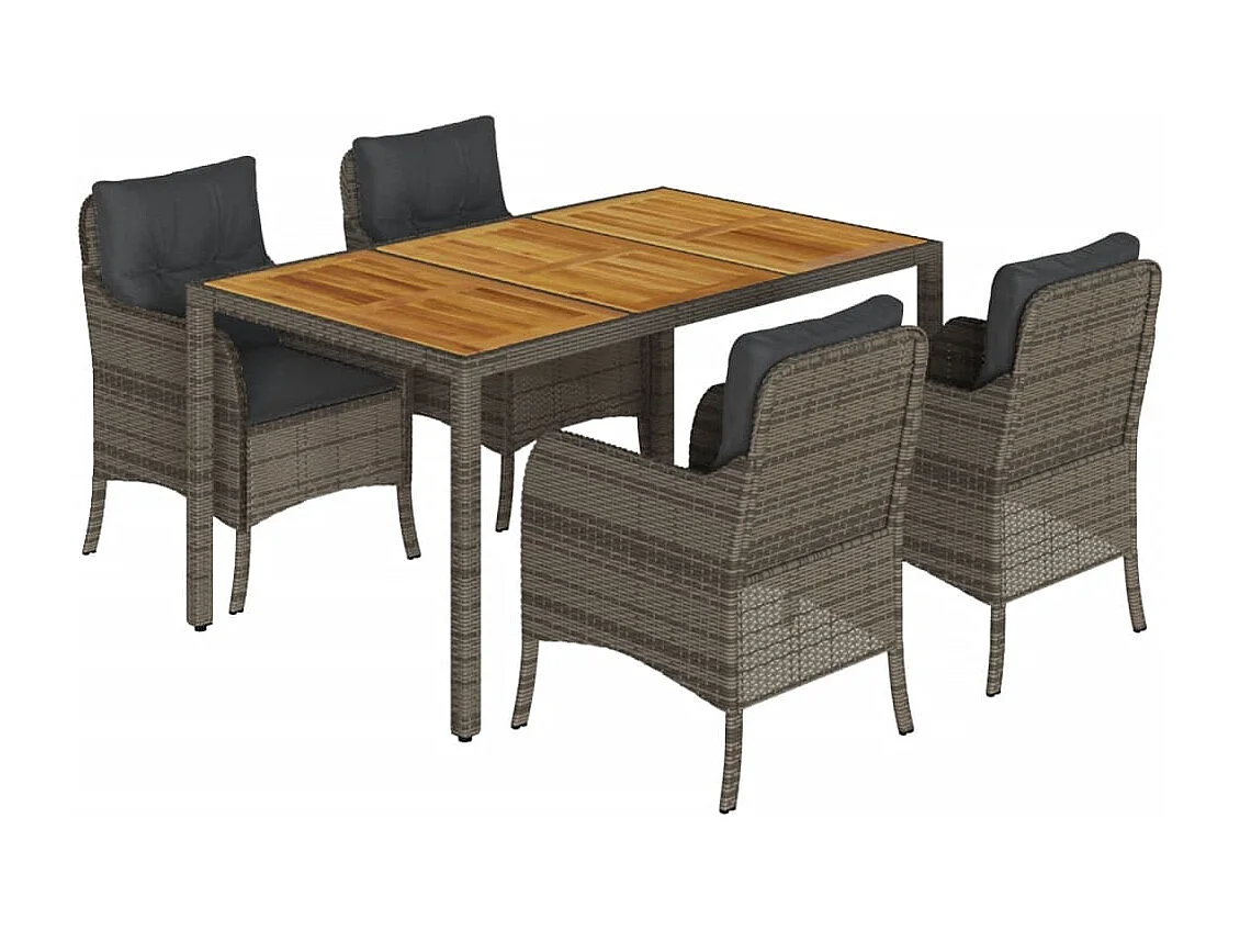 Ensemble à manger de jardin 5 pcs coussins gris résine tressée