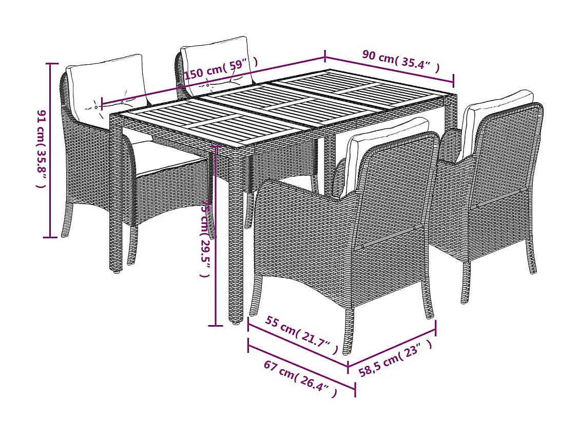Ensemble à manger de jardin 5 pcs coussins gris résine tressée