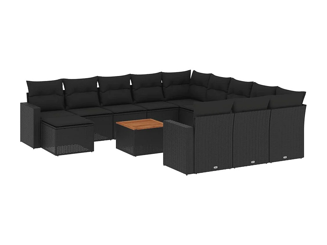 13-tlg. Garten-Sofagarnitur mit Kissen Schwarz Poly Rattan