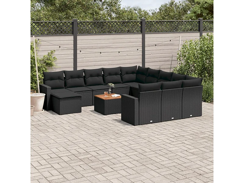 13-tlg. Garten-Sofagarnitur mit Kissen Schwarz Poly Rattan