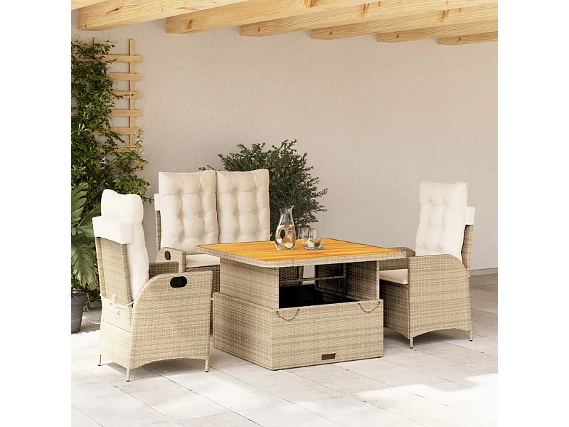 Ensemble à manger de jardin coussins 4 pcs beige résine tressée