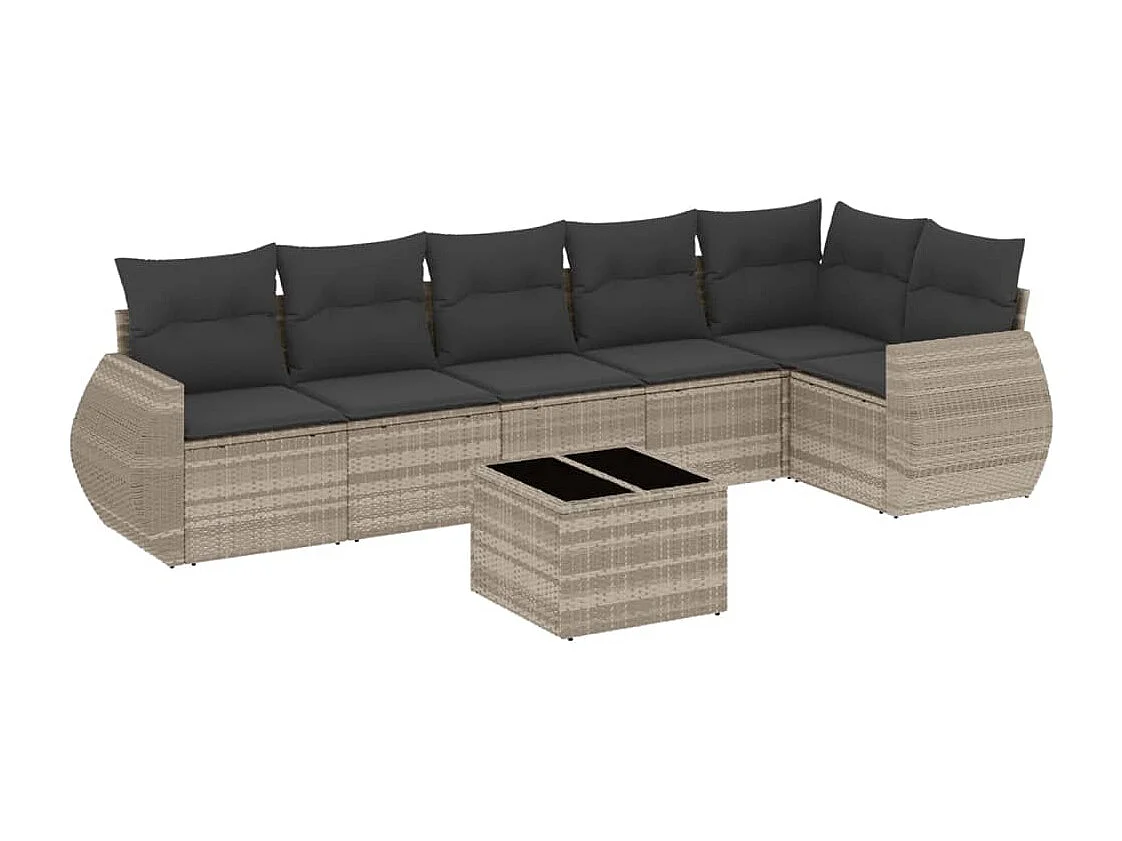 Set Divani da Giardino 7pz con Cuscini Grigio Chiaro Polyrattan