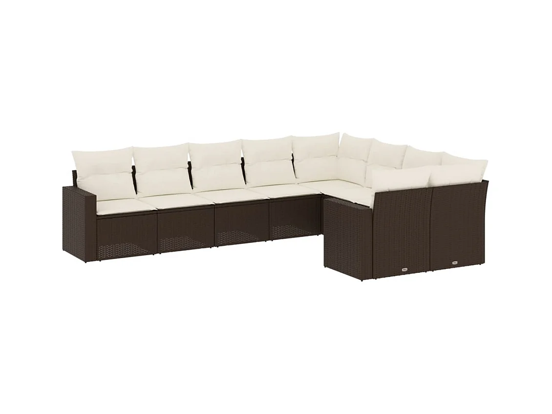 9-delige Loungeset met kussens poly rattan bruin