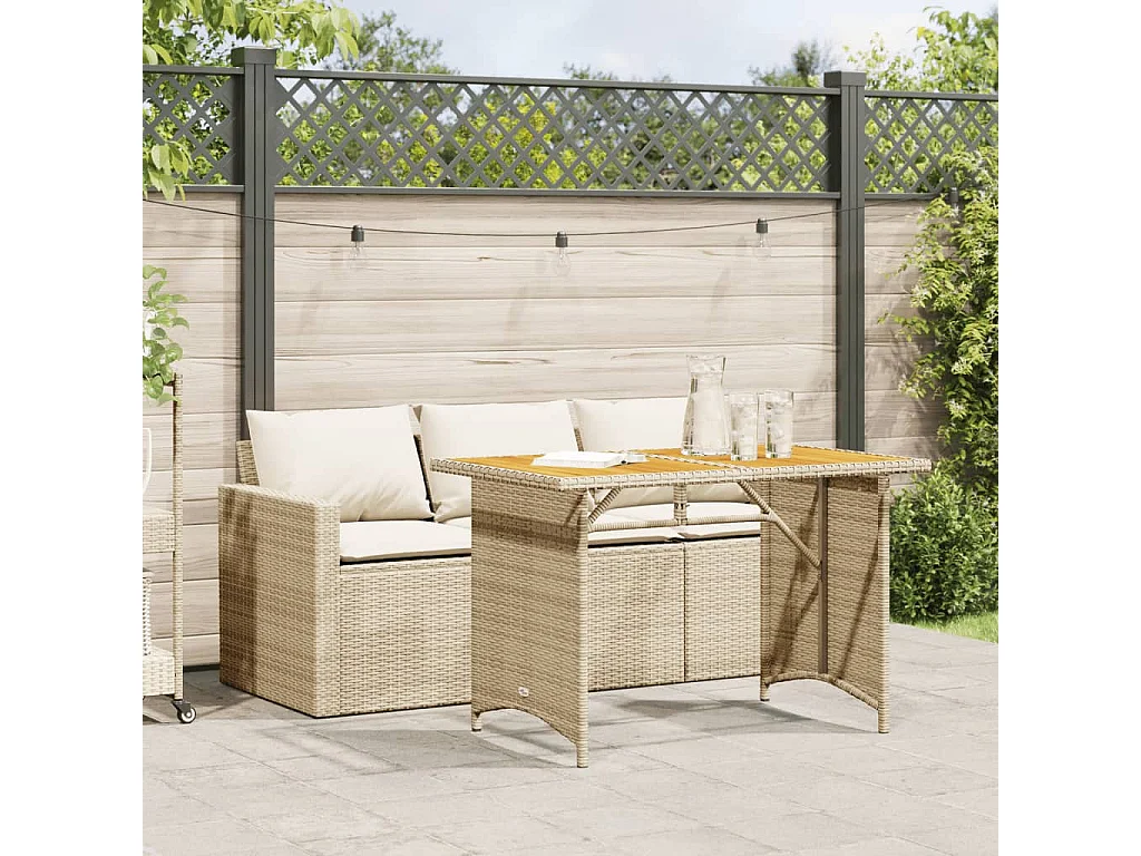 Set da Pranzo da Giardino 2 pz con Cuscini Beige in Polyrattan