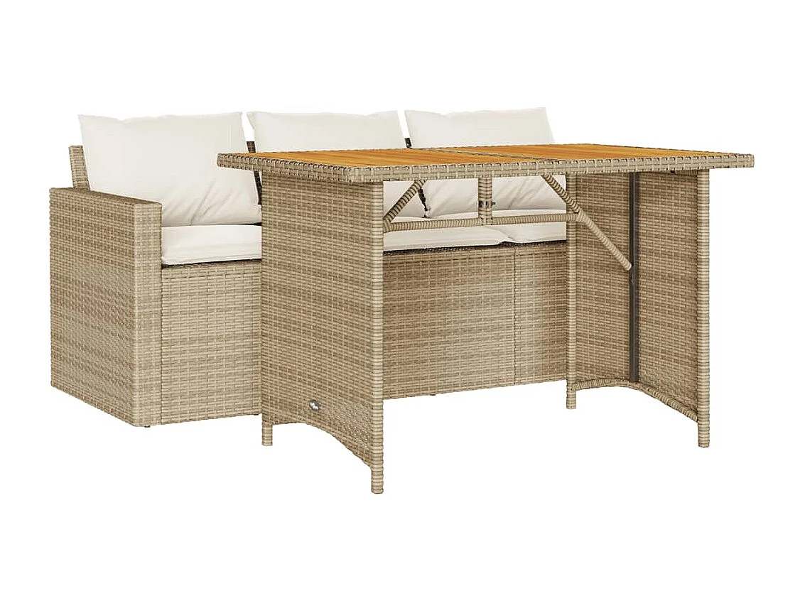 Set da Pranzo da Giardino 2 pz con Cuscini Beige in Polyrattan