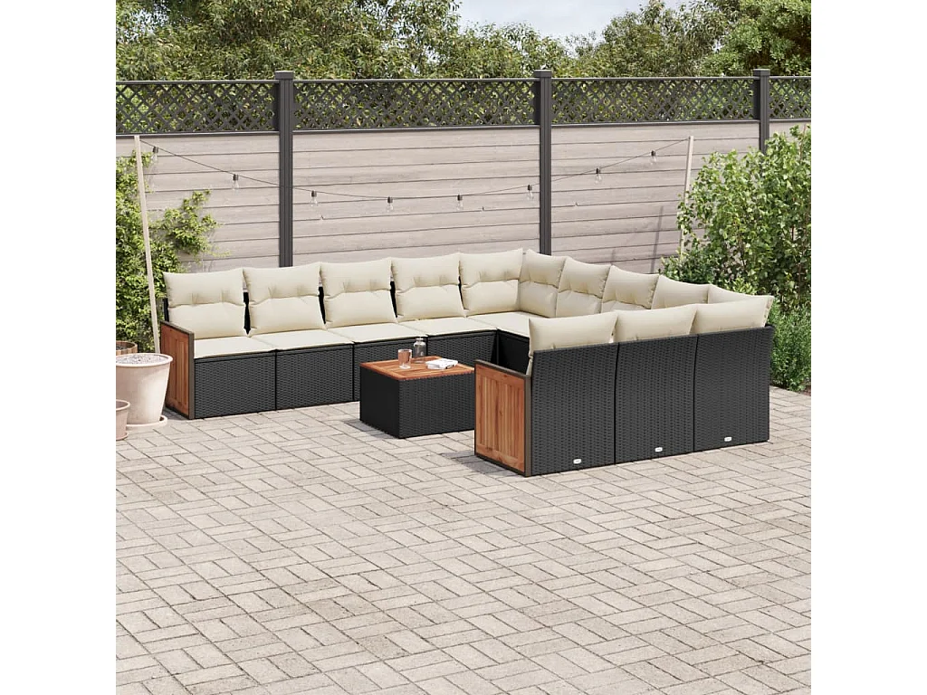 12-tlg. Garten-Sofagarnitur mit Kissen Schwarz Poly Rattan