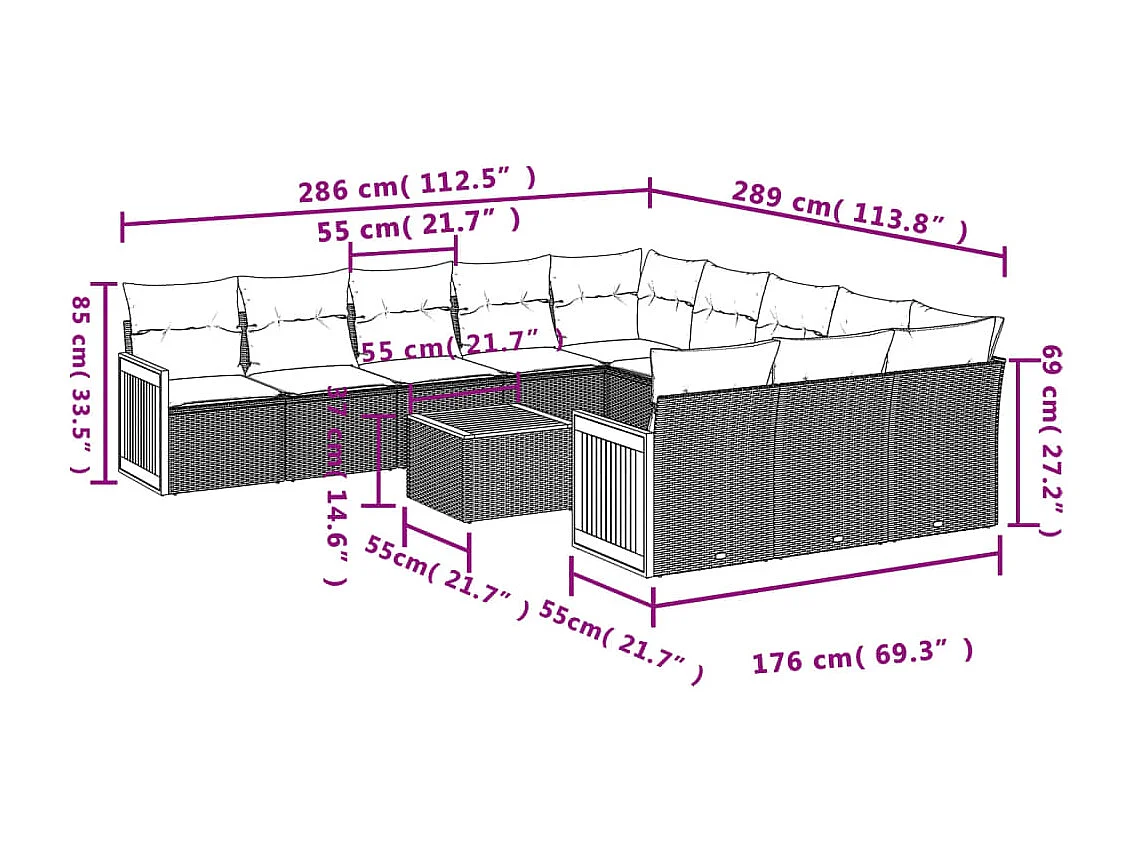12-tlg. Garten-Sofagarnitur mit Kissen Schwarz Poly Rattan