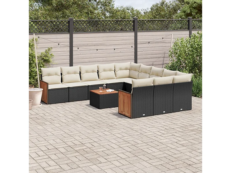 12-tlg. Garten-Sofagarnitur mit Kissen Schwarz Poly Rattan