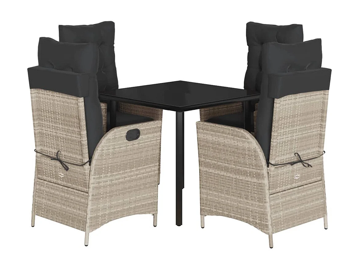 Set Pranzo da Giardino 5pz con Cuscini Grigio Chiaro Polyrattan