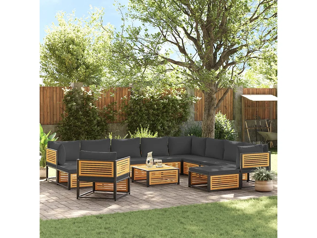 Salon de jardin avec coussins 12 pcs bois massif d'acacia