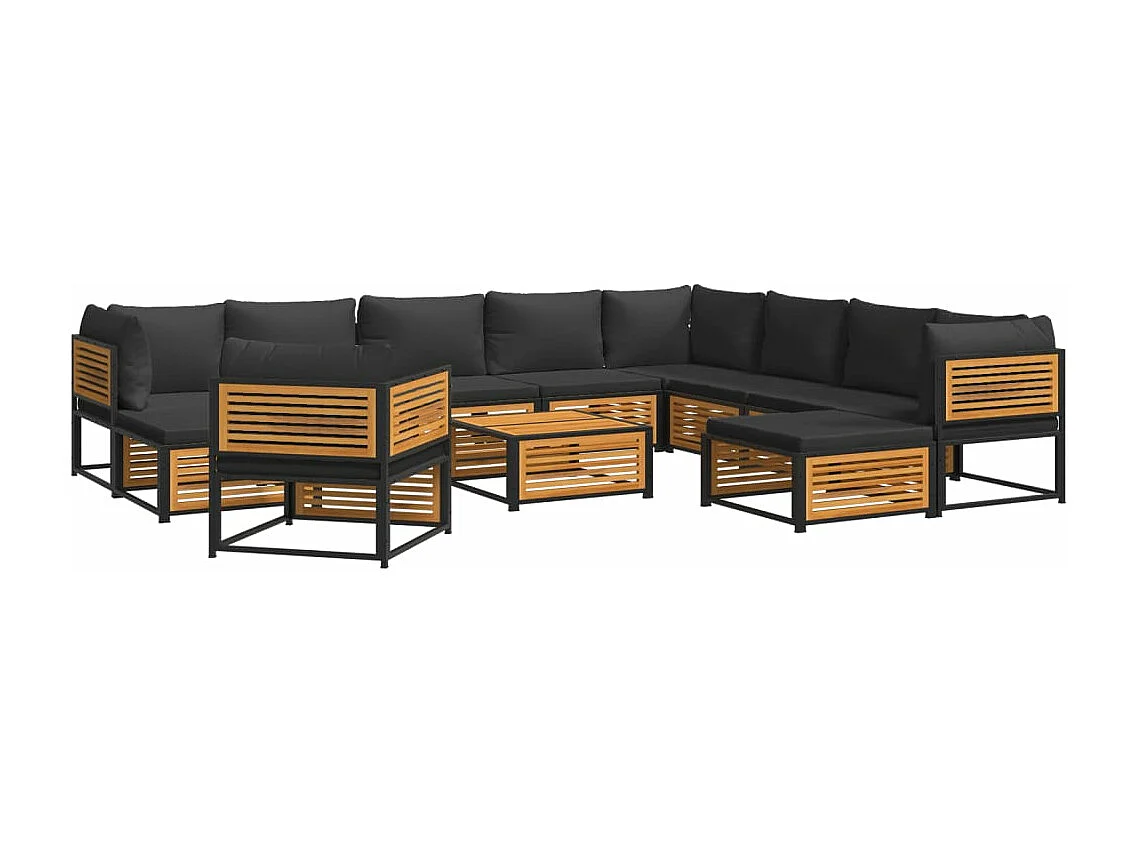Salon de jardin avec coussins 12 pcs bois massif d'acacia